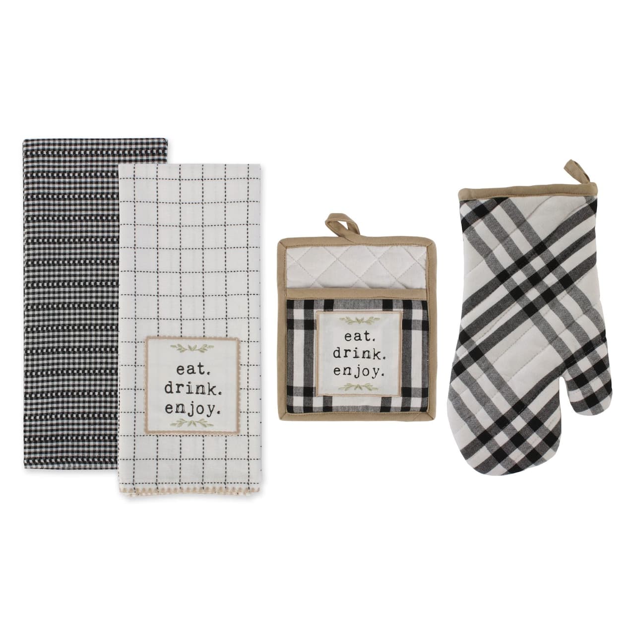 DII® Eat, Drink & Enjoy Kitchen Towels, Potholder & Mitt Set